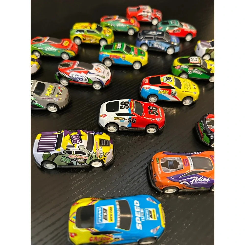 Lot of 20 Pull Back Toy Racing Cars Multi Color Miniature Diecast Style Vehicles